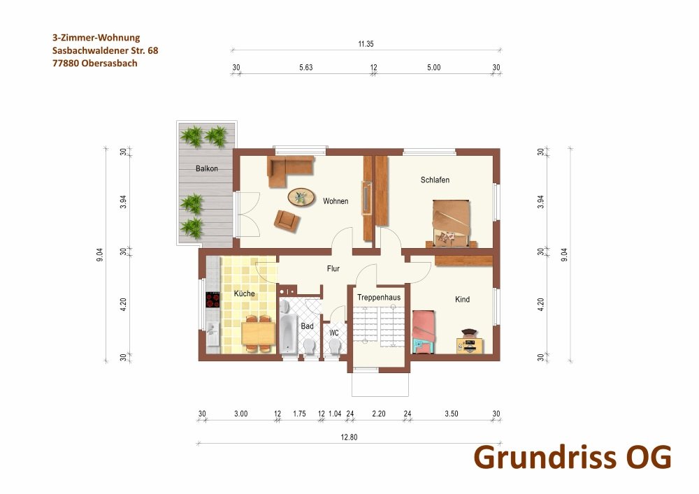 3-Zi.-Wohnung mit herrlicher Aussicht in Obersasbach (ETW,OG,Scheffold) — Grundriss Wohnung