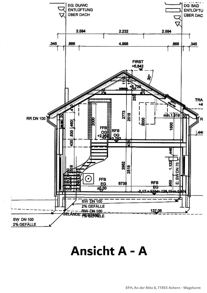 Modernes, neuwertiges EFH in Achern-Ortsteil (EFH, Hahn) — Schnitt A-A