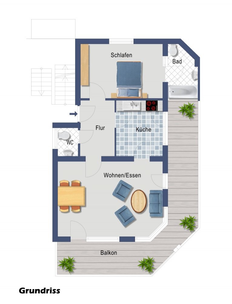 Elegante 2-Zimmer-Wohnung in ruhiger Wohnlage, Willstätt, OT (ETW, Herr)