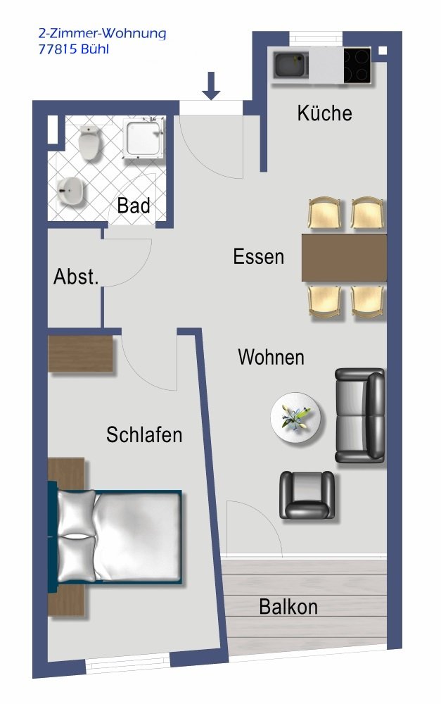 VERKAUFT 2023:_x000D_ Attraktive 2-Zimmer-Wohnung in Bühl - Stadtgebiet