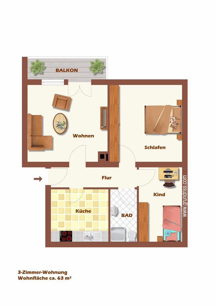 Schön geschnittene 3-Zimmer-Wohnung in Achern (ETW, Ecotherm 3)
